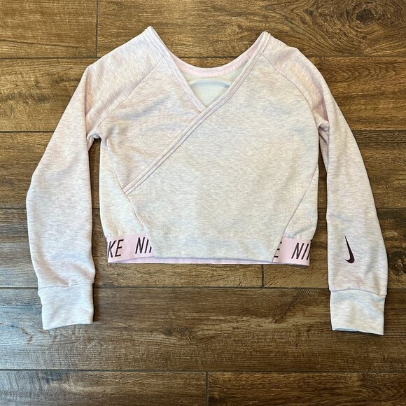 Nike Girls Dri-Fit V-Neck Crop Sweatshirt Size Youth L Light Pink - Picture 1 of 3